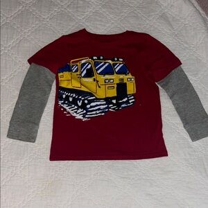 The Children's Place Red and Gray Long Sleeve Tee with Vehicle Design